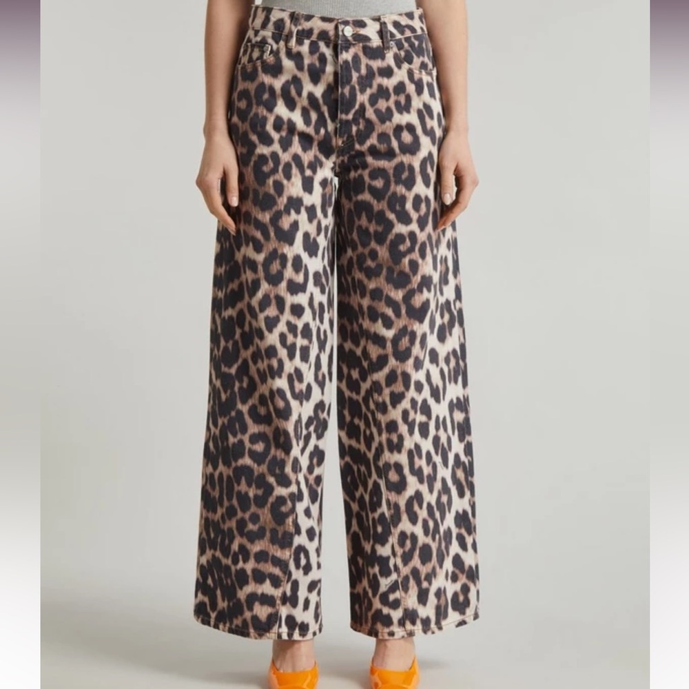 GANNI JOEZY LEOPARD DENIM JEANS